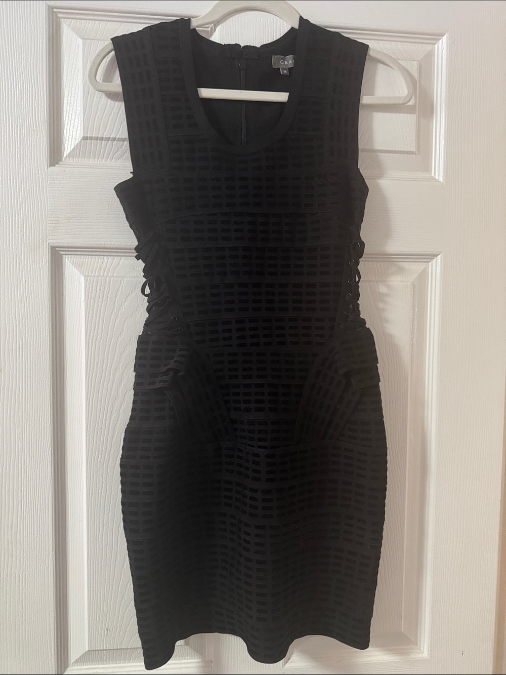 Gracia Black Textured Lace-Up Midi Dress